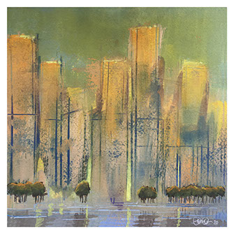 "Big City Waterfront" – gouache av Lennart Jensen