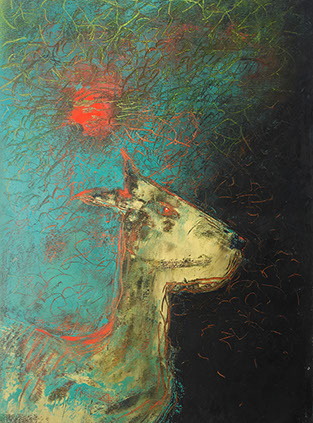 "Red Moon Dog" – oljemålning av Lennart Jensen