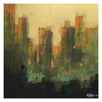 "Big City Skyline" – gouache av Lennart Jensen